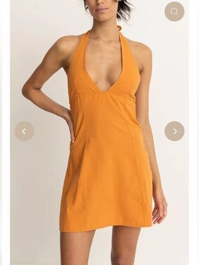 Halter V-Neck Mini Dress in Orange